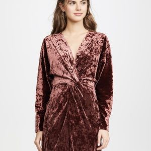 WAYF Twist Front Midi Dress Mahogany Velvet L NWOT
